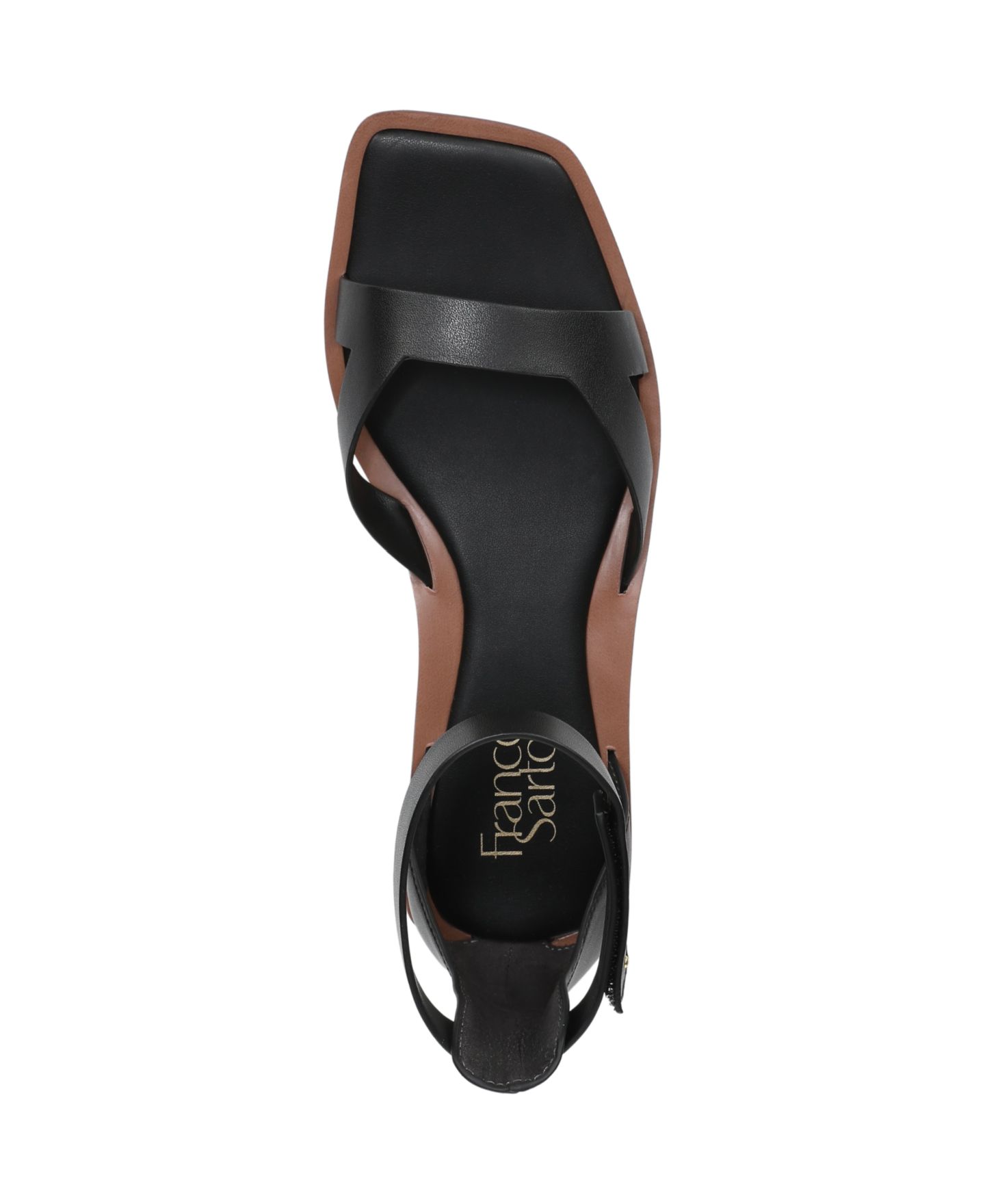 Женские сандалии Franco Sarto Elisa Open Square Toe Ankle Strap Flat, цвет: Чёрная искусственная кожа — фото 4