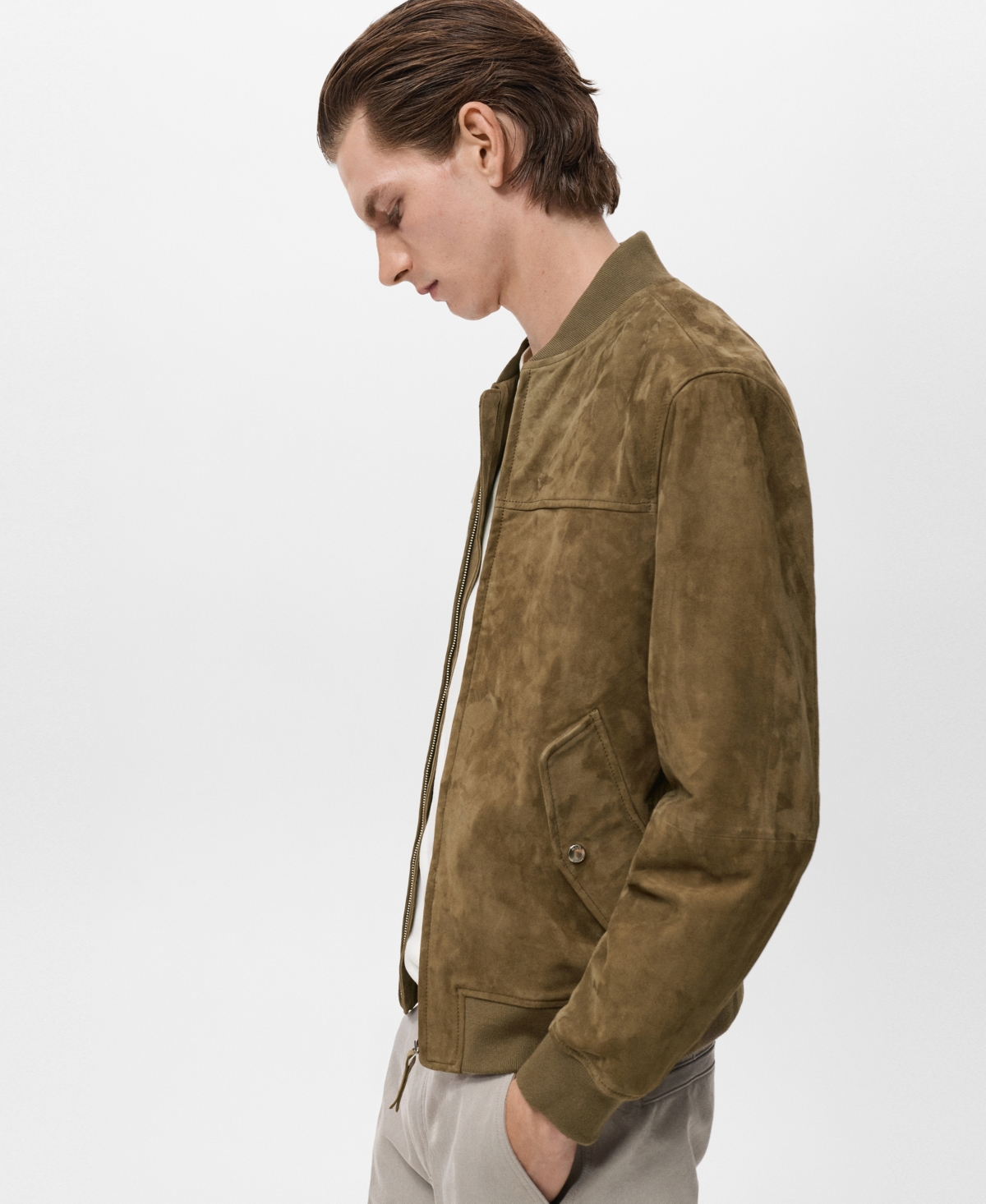 Mango Men's Suede Leather Bomber Jacket