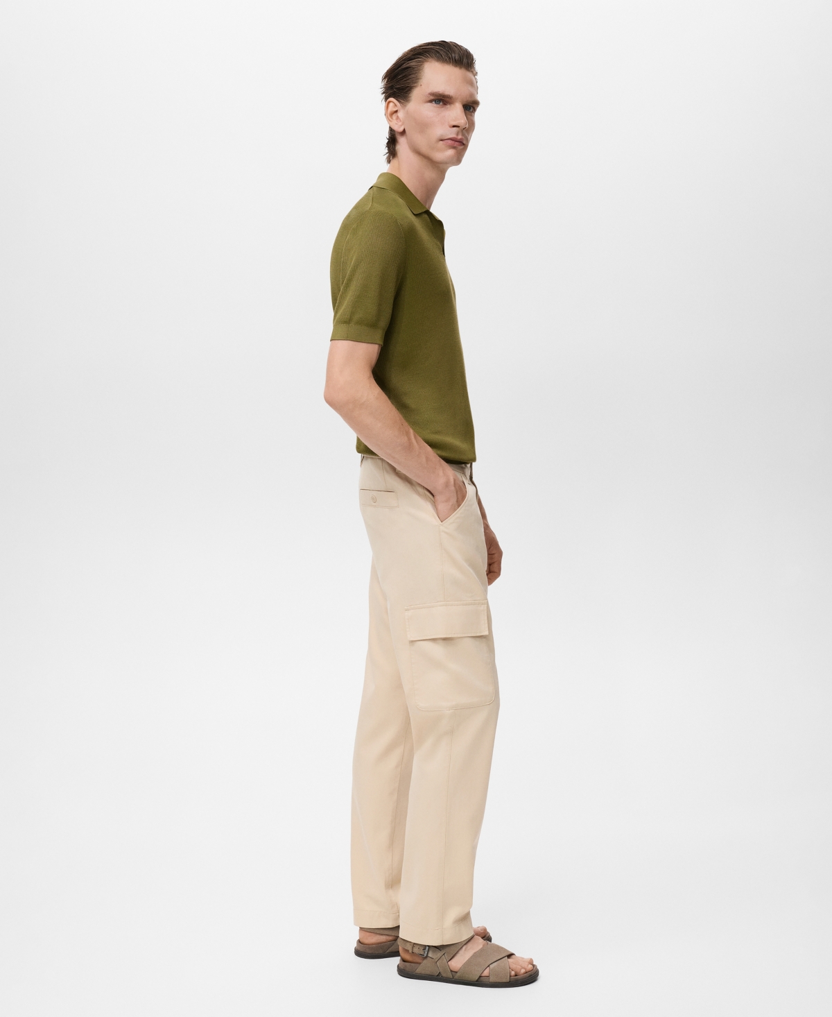 Mango Cotton Blend Cargo Pants In Neutral