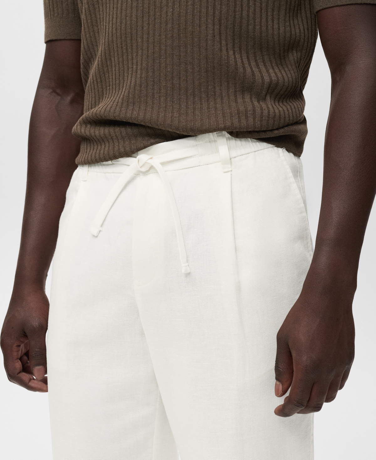 Mango Slim Fit Drawstring Pants In White