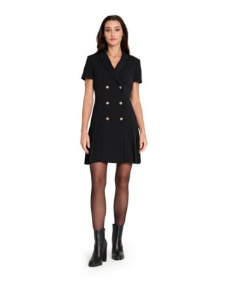 Tahari ASL - Women's Double Breasted Pleat Hem Short-Sleeve Coat Dress
