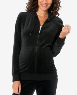 Motherhood Maternity - Maternity Zip-Front Velour Hoodie