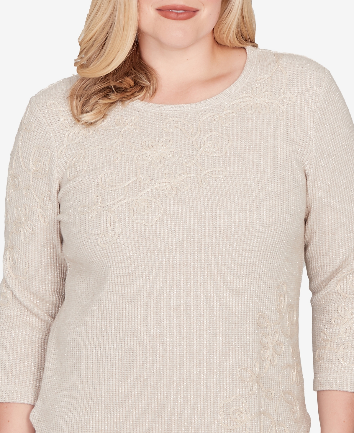 Alfred Dunner Petite Vienna Asymmetrical Floral Soutache Top