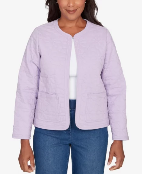 Women's Petite Hilton Head Floral Quilted Patchwork Jacket - Lilac