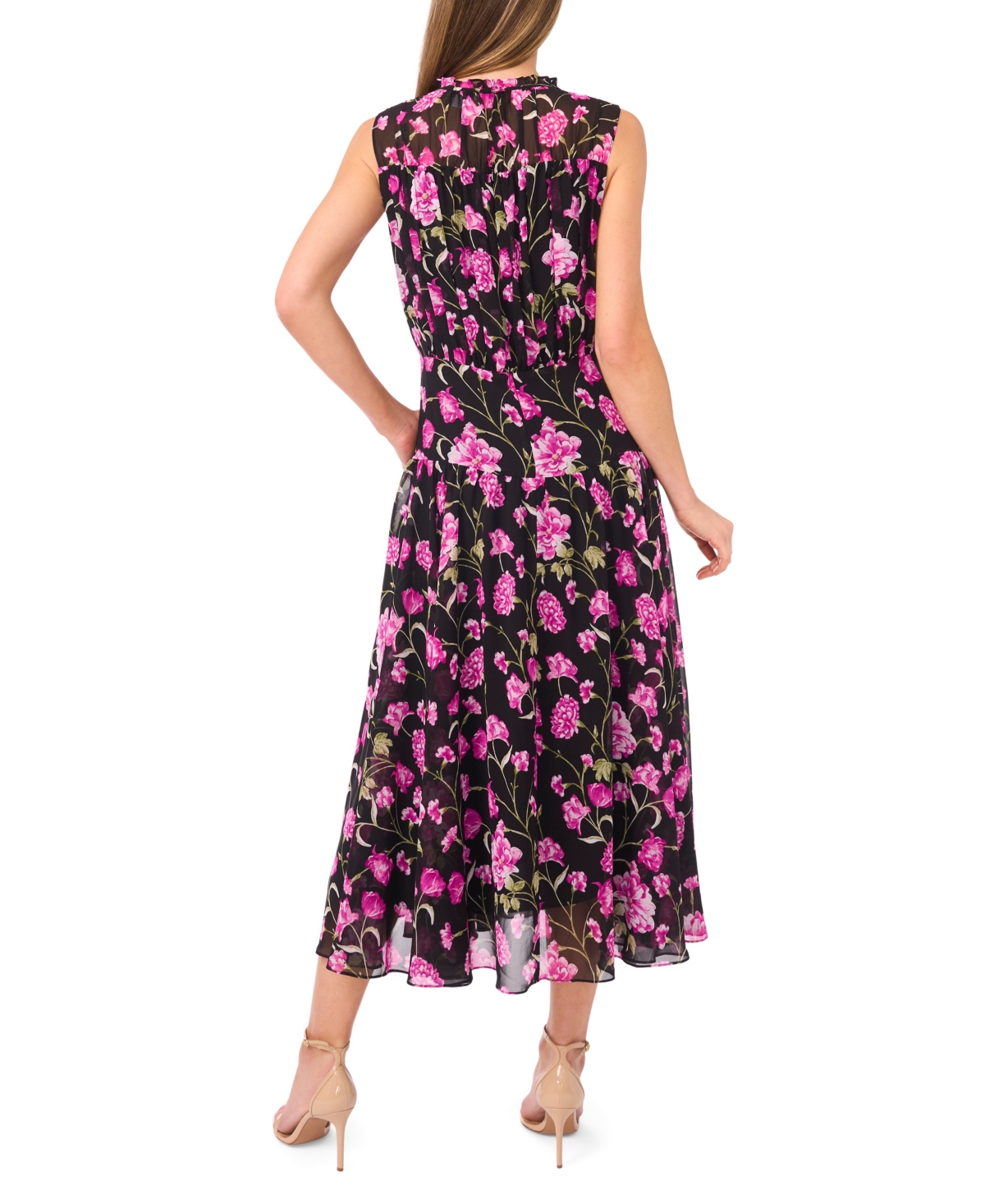 CeCe Women's Sleeveless Shirred Midi Dress