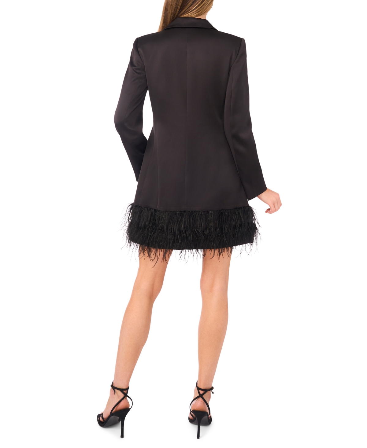 Cece Women's Feather Trim Satin Blazer Dress In Black