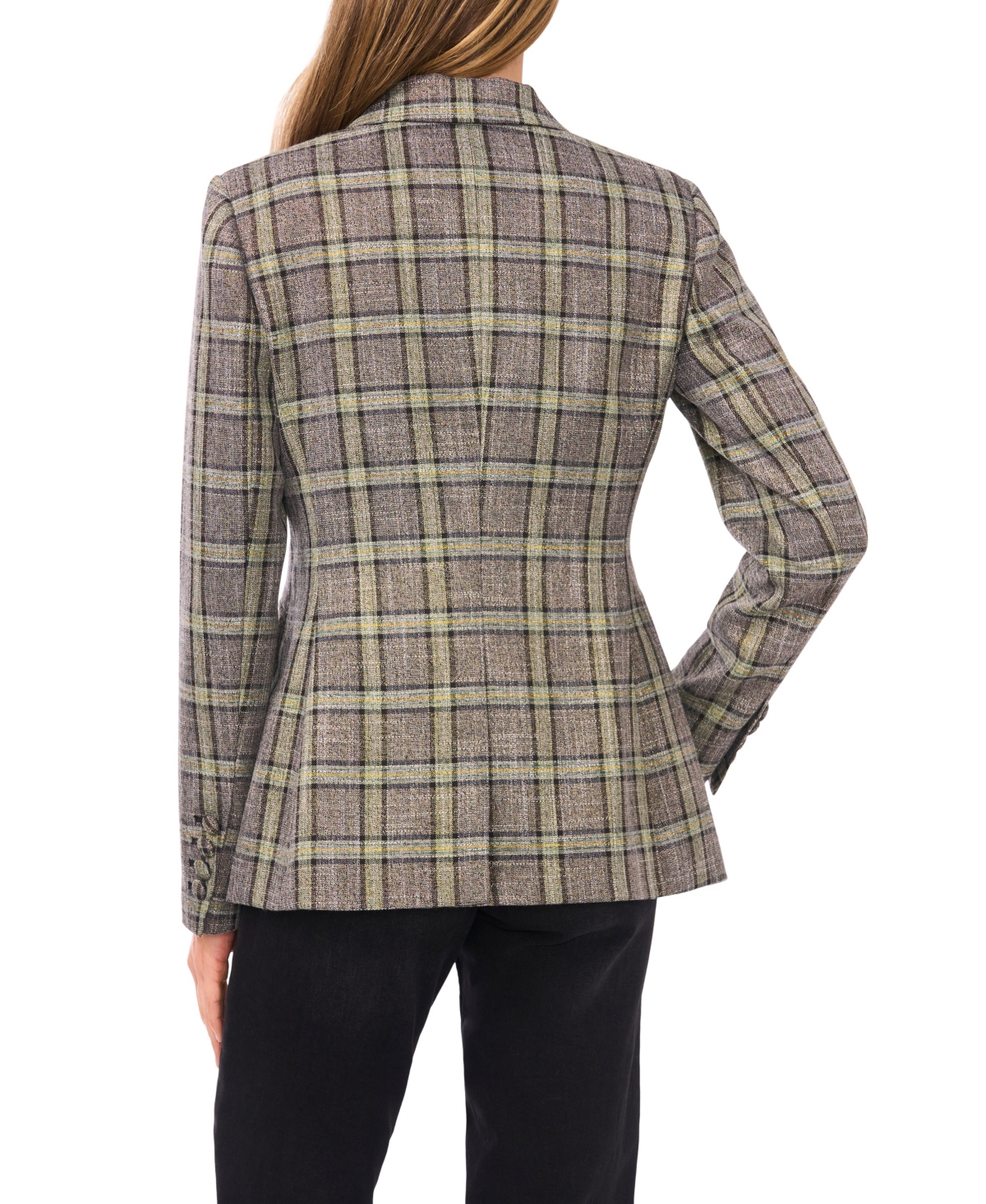 CeCe Women's Button Front Double-Breasted Plaid Blazer