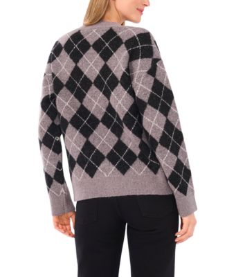 Women's Long-Sleeve Argyle Cardigan Sweater