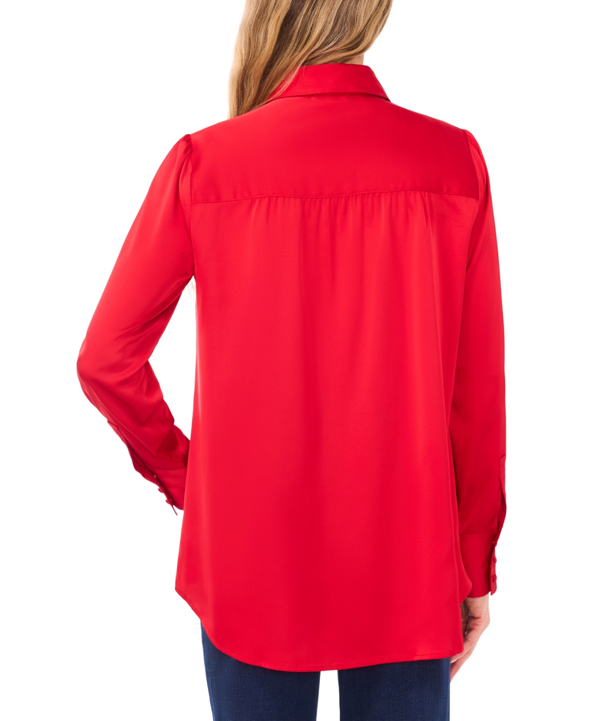 Cece Women's Long-sleeve Button Down Shirred Collared Top With Bow In Red