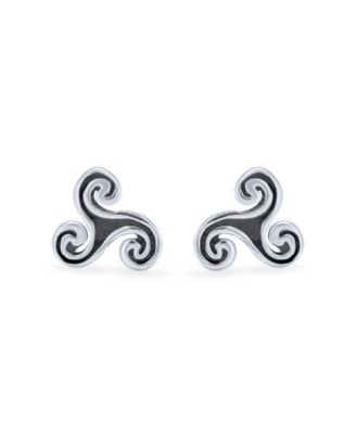 Set of 2 Celtic Triskele Spiral Stud Earrings in Oxidized Sterling Silver
