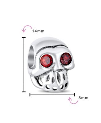 Set of 3 Halloween Red Eyes Skeleton Pirate Skull & Solid Bright Orange Spacer Charm Bead Sterling Silver