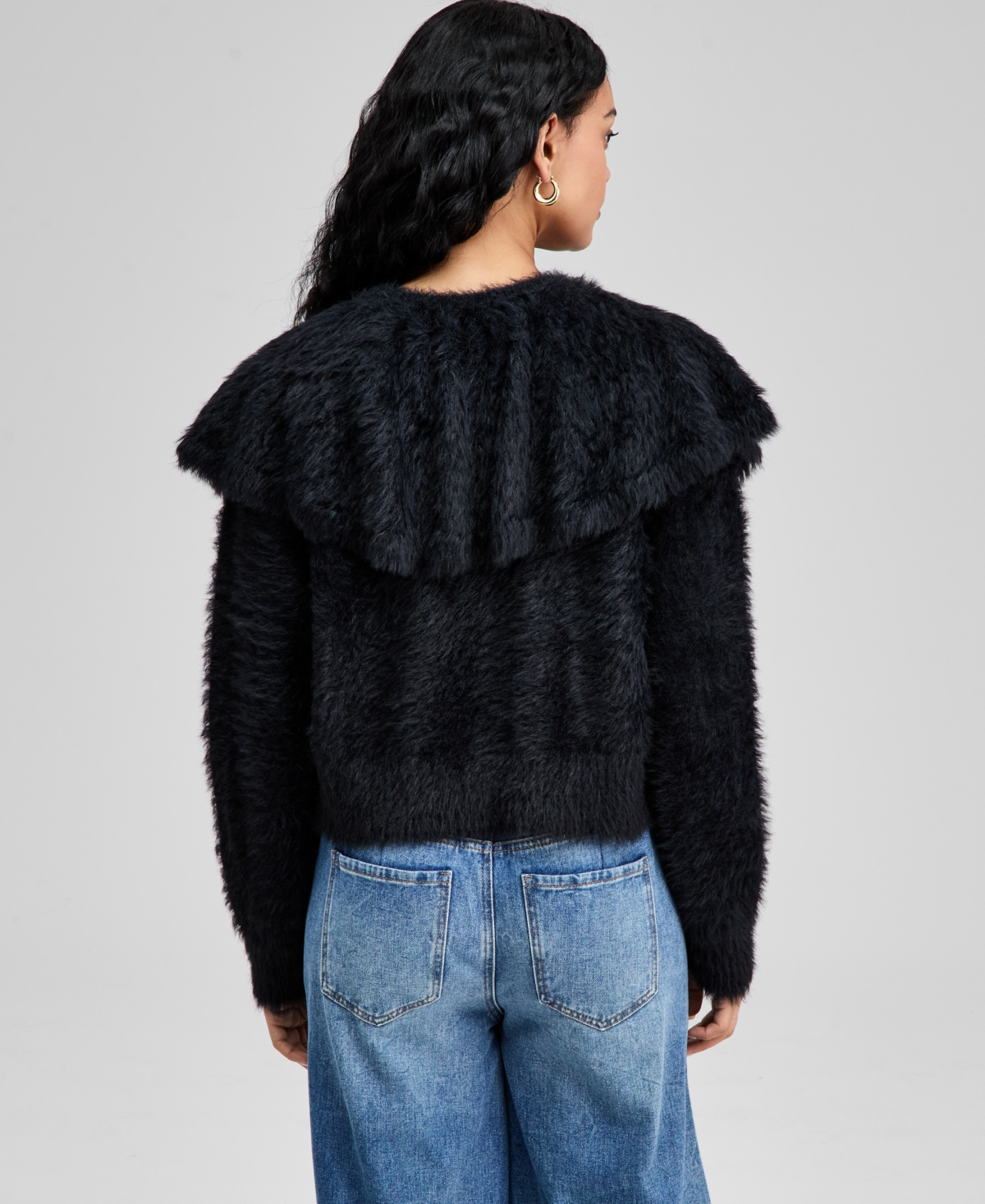 And Now This Women's Eyelash Cape Sweater, Macy's Exclusive In Black