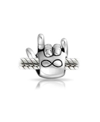 Set of 2 Support Friends and BFF Hand Sign Infinity I Love You Charm Bead Silver