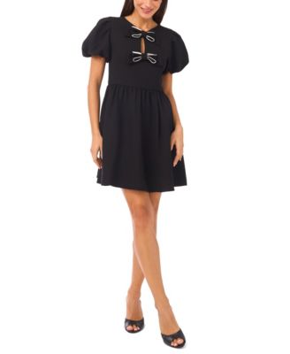 CeCe - Women's Short Puff Sleeve Bow Dress