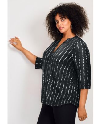 Women's Plus Size Split-Neck Foil Top