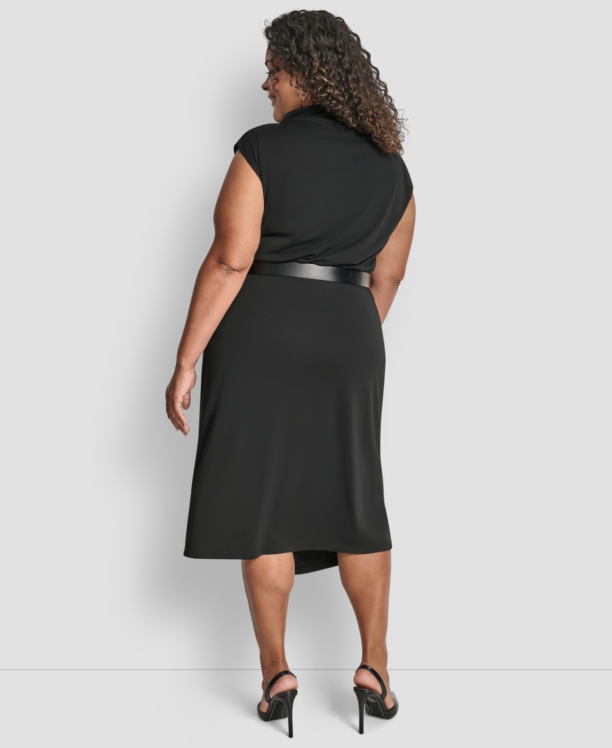 Dkny Plus Size Sleeveless Funnel Neck Belted Midi Dress