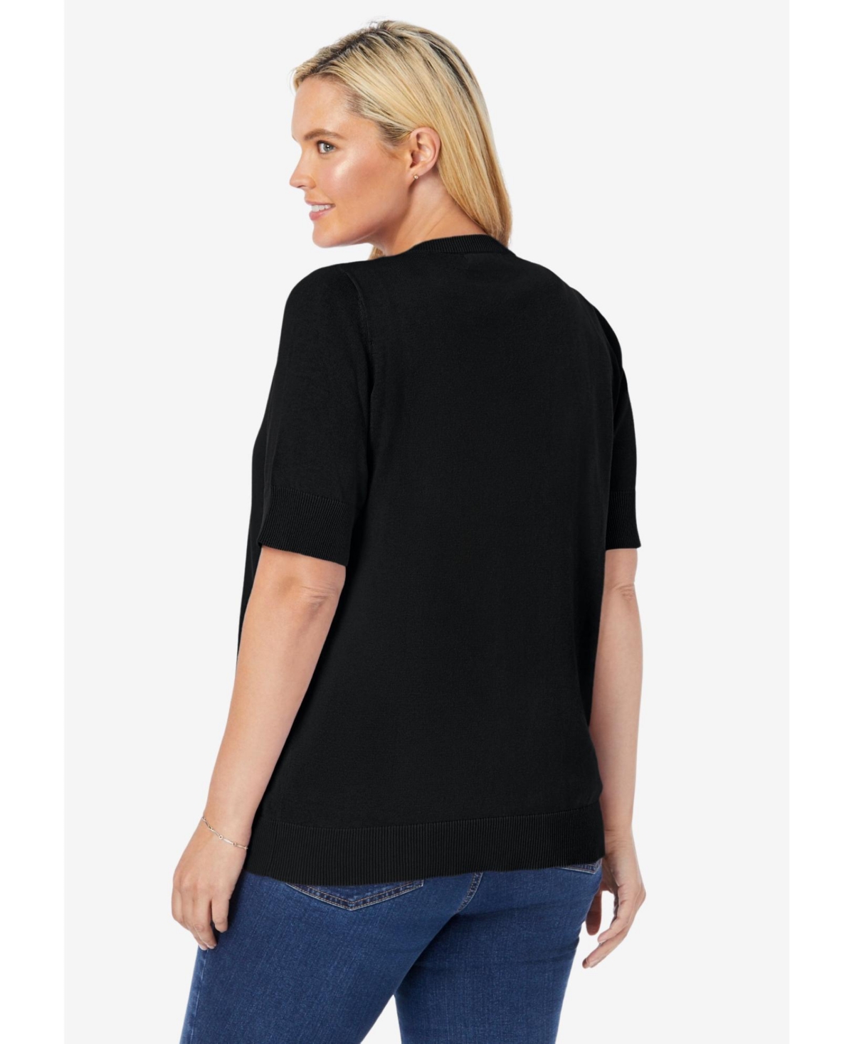 Woman Within Plus Perfect Elbow-Length Sleeve Cardigan