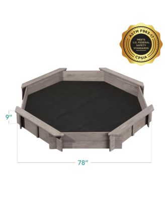 Kid's Octagonal Wooden Outdoor Sandbox w/ Benches, 8 Seats, Cover, XL Sandpit, Liner