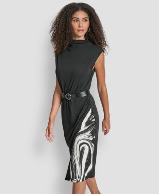 Women's Sleeveless Funnel Neck Sheath Midi Dress