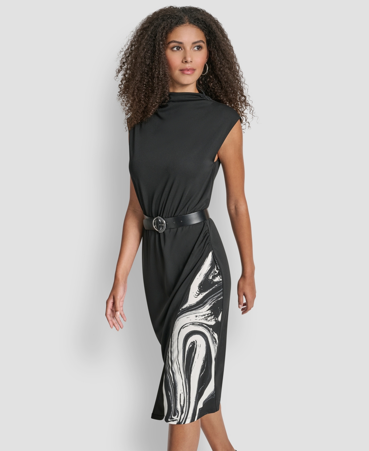 Dkny Women's Sleeveless Funnel Neck Sheath Midi Dress