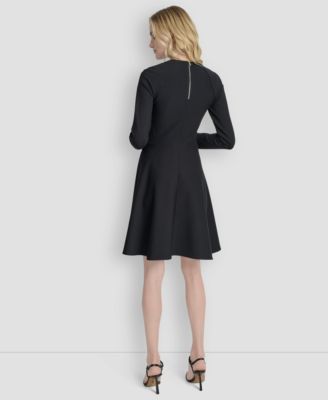 Women's Long Sleeve Rib Knit Fit and Flare Dress
