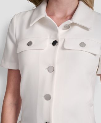 Women's Short Sleeve Collared Neck Button Front Dress