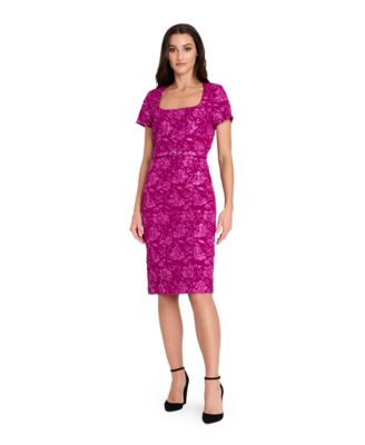 Tahari ASL - Petite Puff Jacquard Cap Sleeve Dress