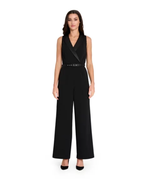 Petite Halter Tuxedo Jumpsuit - Black