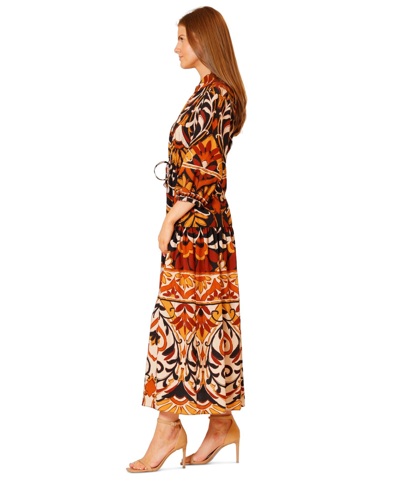 Women's Printed 3/4-Sleeve Midi Dress