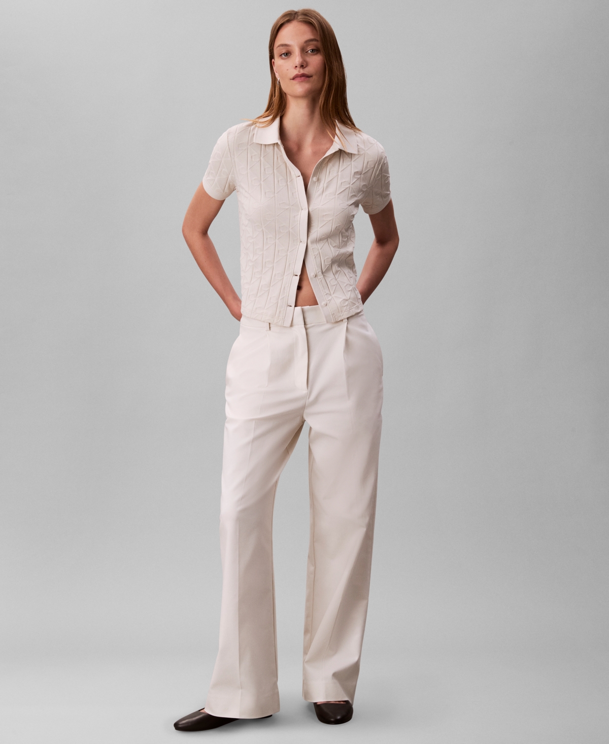 Calvin Klein Jeans Women's Monogram Logo Jacquard Polo Top