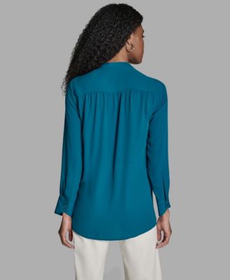 Women's Long-Sleeve Hi-Low Faux-Wrap Top