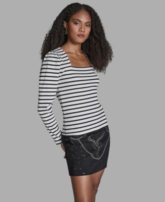 Women's Stripe Square Neck Long-Sleeve Top