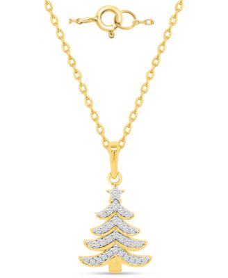Macy's - Diamond Pendant Necklace (1/8 ct. t.w.) in 14k Gold-Plated Sterling Silver and White Rhodium