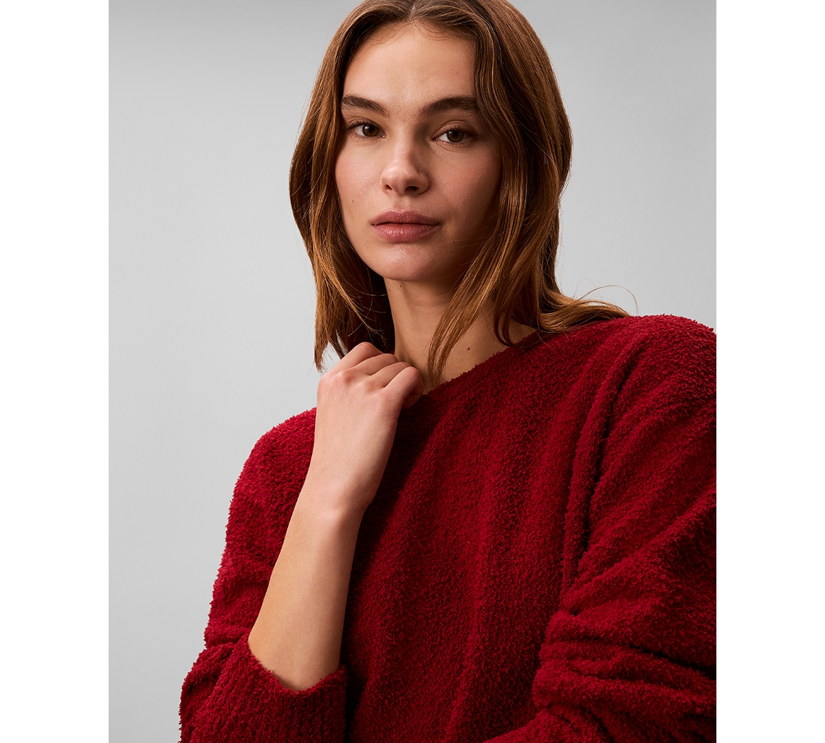 Calvin Klein Women's Cropped Plush Lounge Sweatshirt In Red