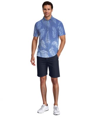 Men's Botanical Print Short-Sleeve Button-Down Woven Golf Shirt