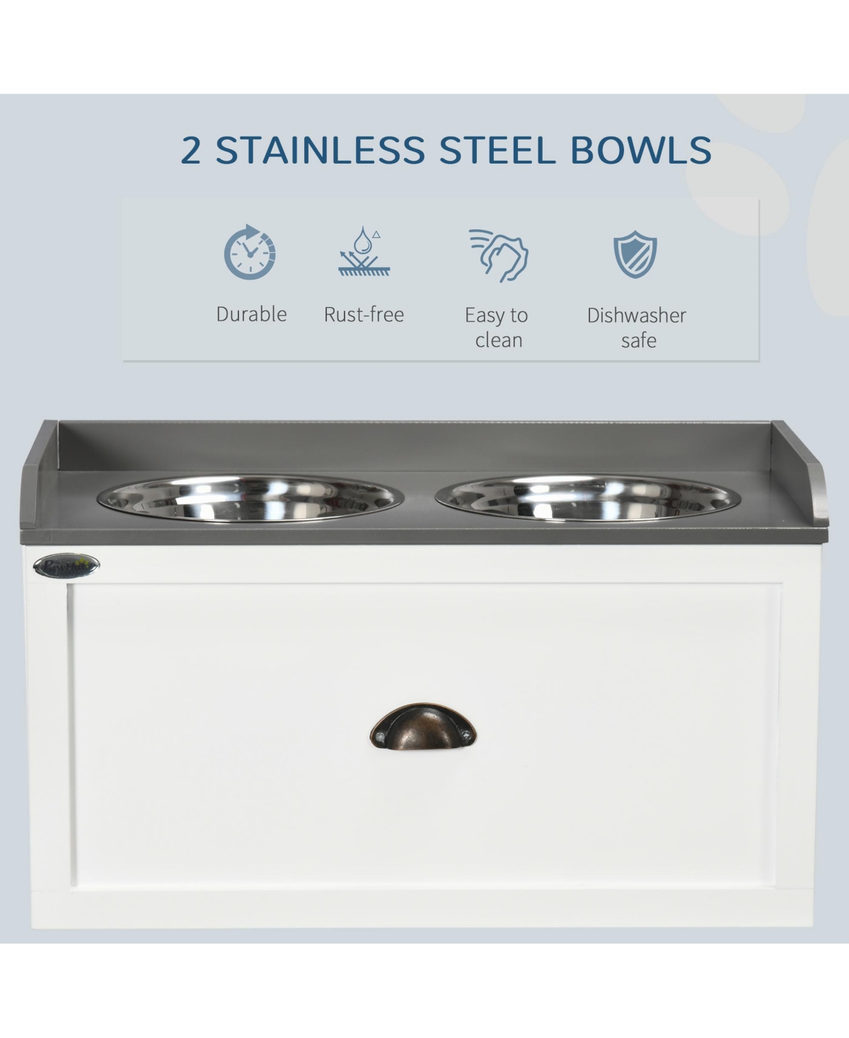 PawHut Large Elevated Dog Bowls with Storage Drawer Containing 21L Capacity, Raised Pet Feeding Station with 2 Stainless Steel Bowls