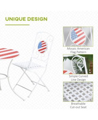3 Piece Outdoor Patio Dining Bistro Set, 2 Folding Chairs, American Flag Stone Mosaic, Folding Center Table for Garden, Poolside, Porch