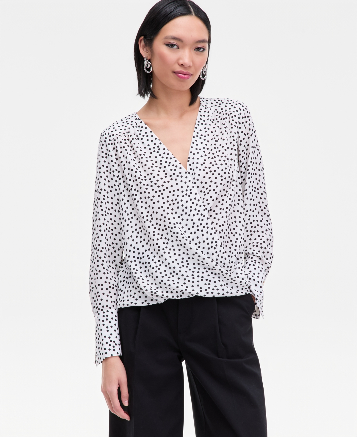 I.n.c. International Concepts Women's Printed Surplice High-Low Blouse, Macy's Exclusive