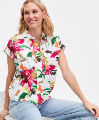 Women's Printed Pocket-Front Short-Sleeve Top,  Macy's Exclusive 