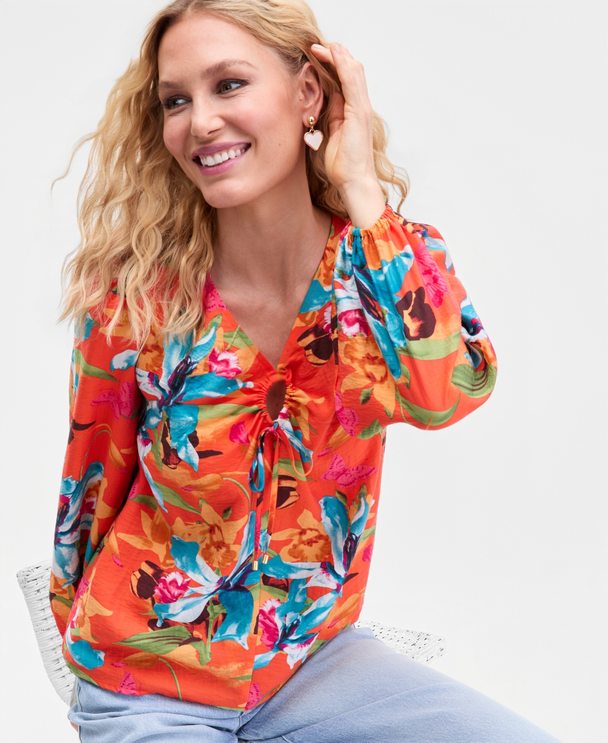 I.n.c. International Concepts Women's Floral-Print Keyhole Blouse, Macy's Exclusive