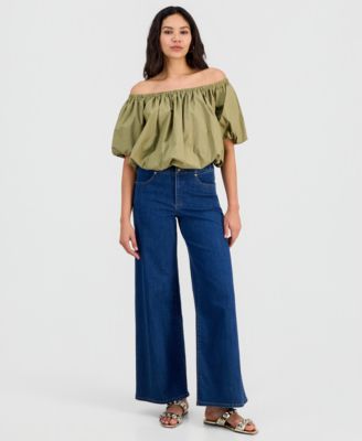 Women's Cotton Off-The-Shoulder Bubble-Hem Blouse, Macy's Exclusive