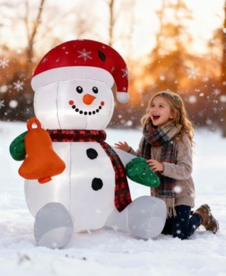 4FT Inflatable Lighted Snowman with Hat and Bell, Christmas Yard Decoration with Built-in LED Lights, Blower, and Stakes