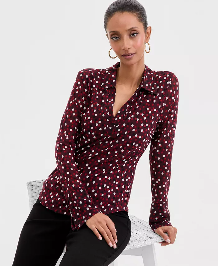Women's Long Sleeve Printed Mesh Collared Shirt - thumbnail 5