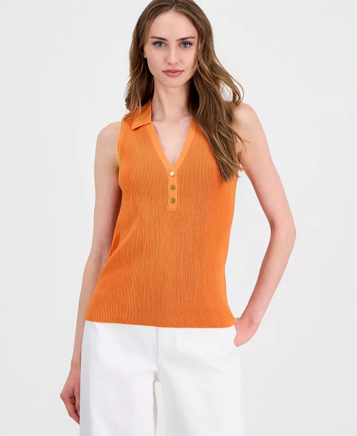 Women's Sleeveless Polo Sweater - thumbnail 8