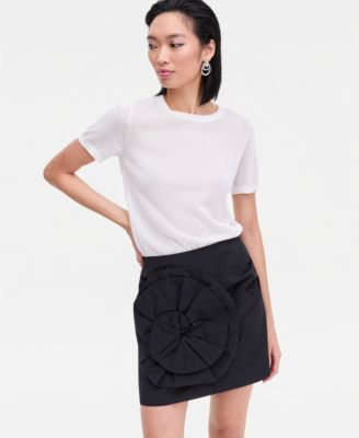 Women's Lightweight Metallic-Knit Short-Sleeve Sweater, Macy's Exclusive 