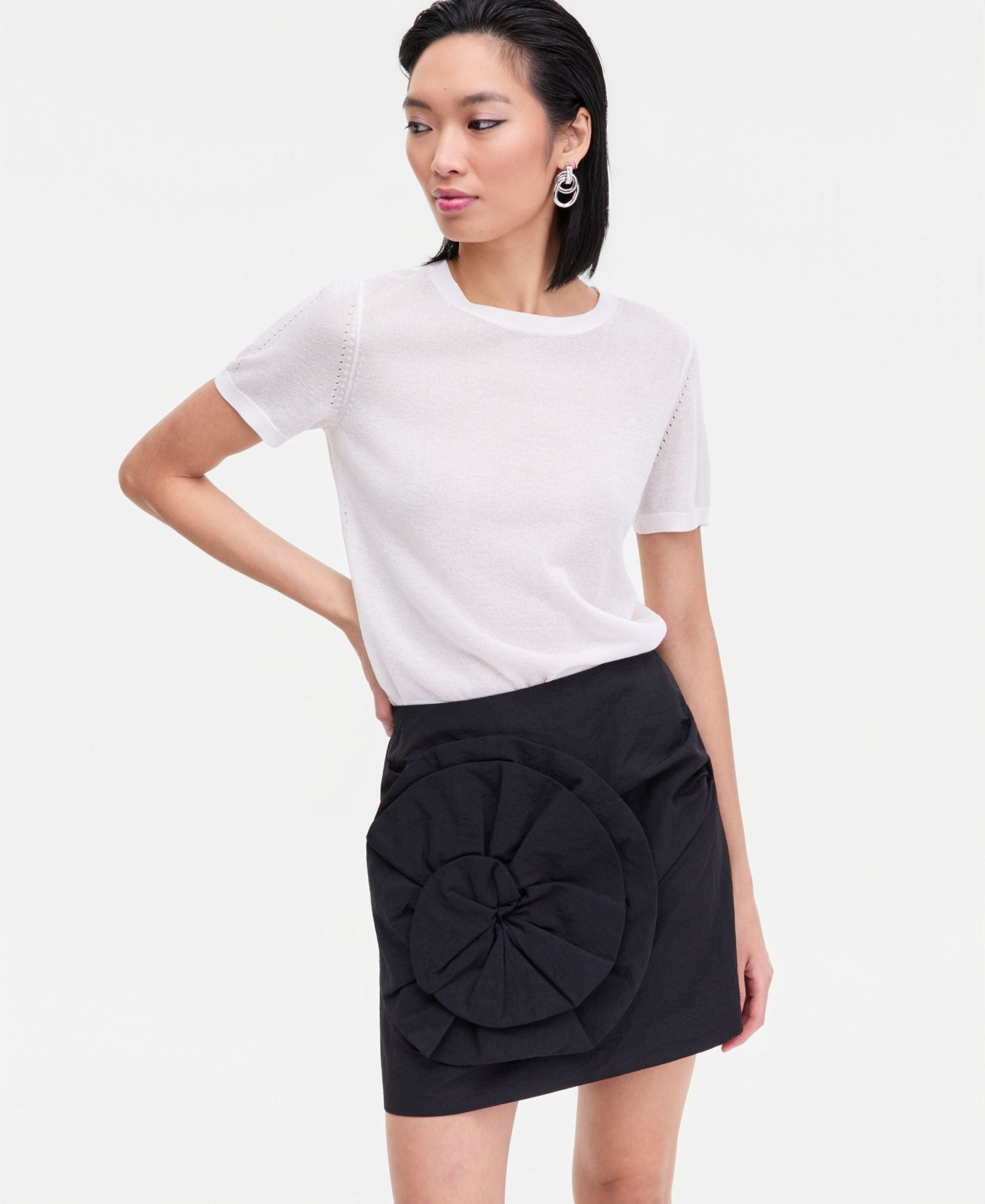 Women's Lightweight Metallic-Knit Short-Sleeve Sweater
