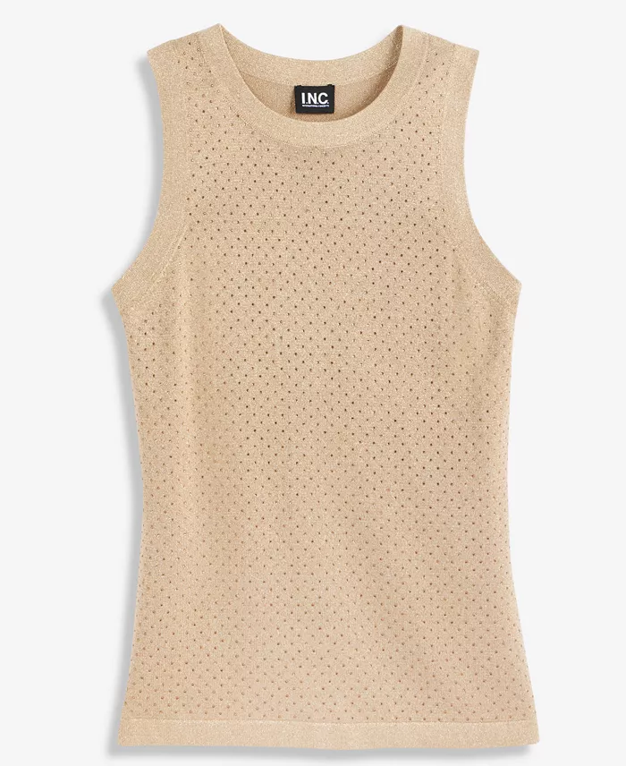 Women's Sleeveless Crystal Embellished Metallic Sweater - thumbnail 6