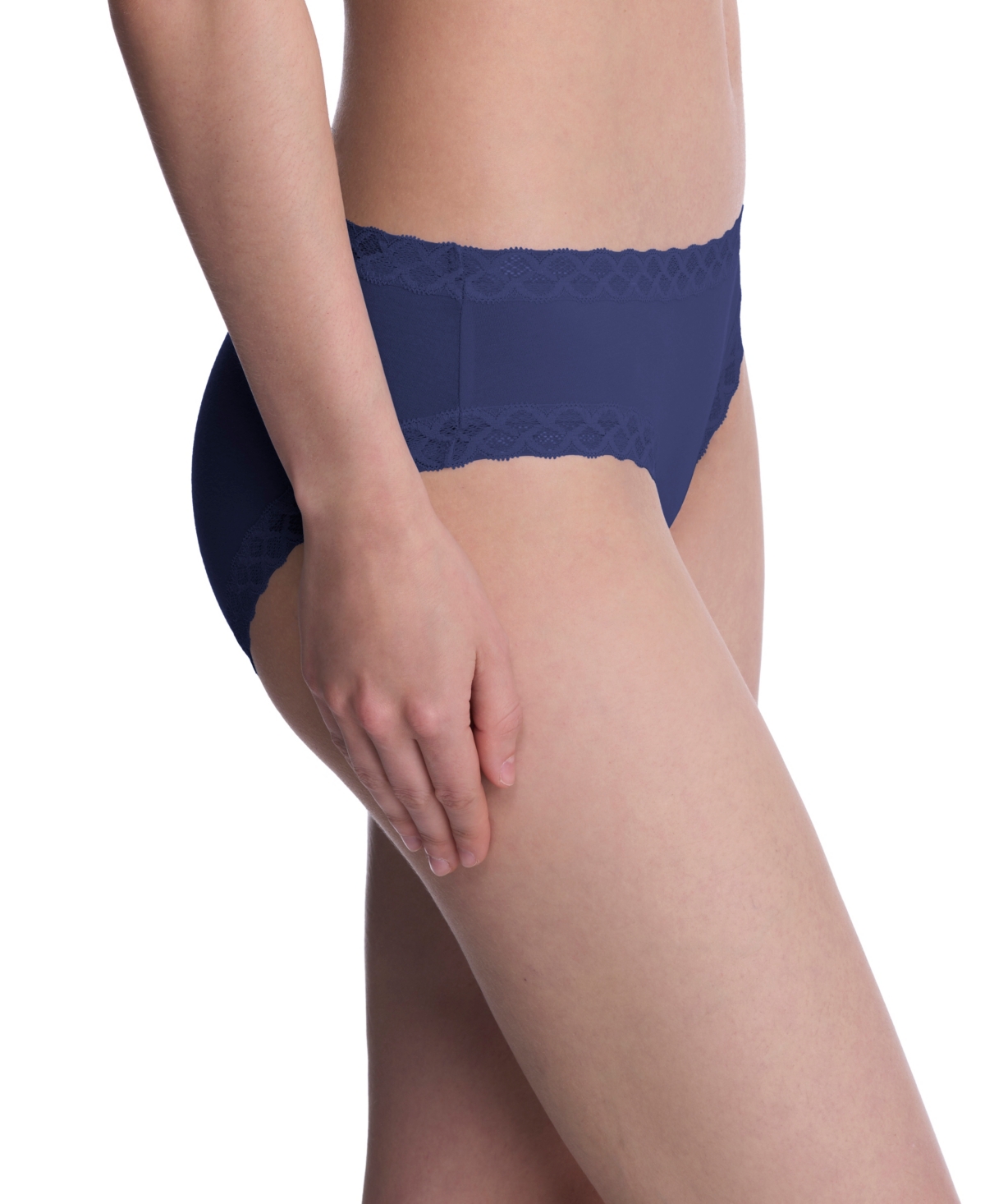 Natori Bliss Lace-trim Cotton Brief Underwear 156058 In Blue