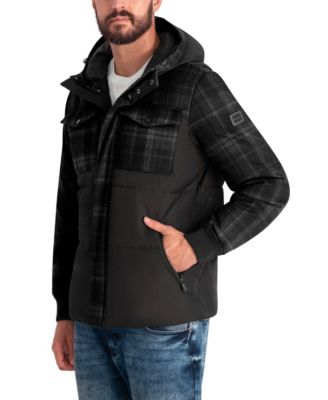 Men's Mixed Media Hooded Puffer Jacket