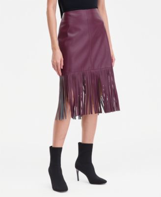 Women's Faux-Leather Fringe-Trim Skirt, Macy's Exclusive 